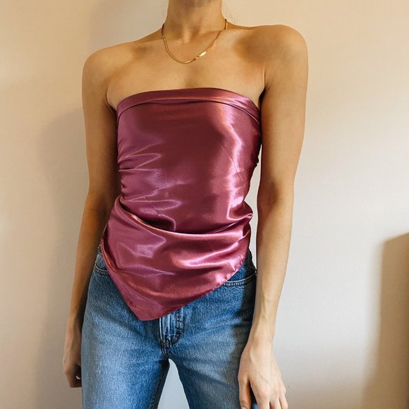 Satin Pink Mauve Magenta Silky Scarf Top - Picture 3 of 8